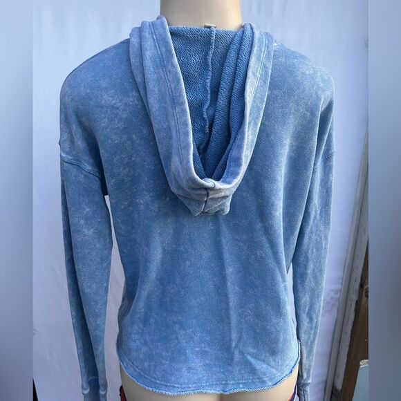 American Eagle Outfitters Women's Blue White Washed Lace-up Front Hoodie SZ S - Picture 6 of 14